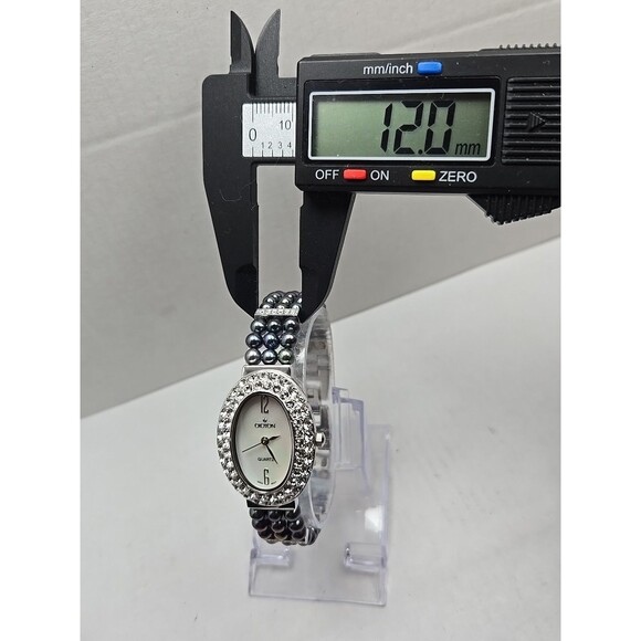 Croton Womens Iridescent Black Pearl Watch Crystal Pave Bracelet New Battery - Picture 6 of 10